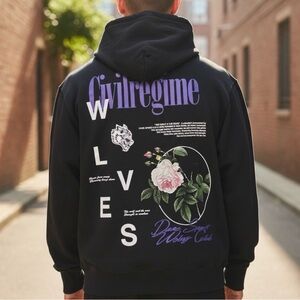 Civil Regime Black & Purple Wolf Bloom French Terry Hoodie M